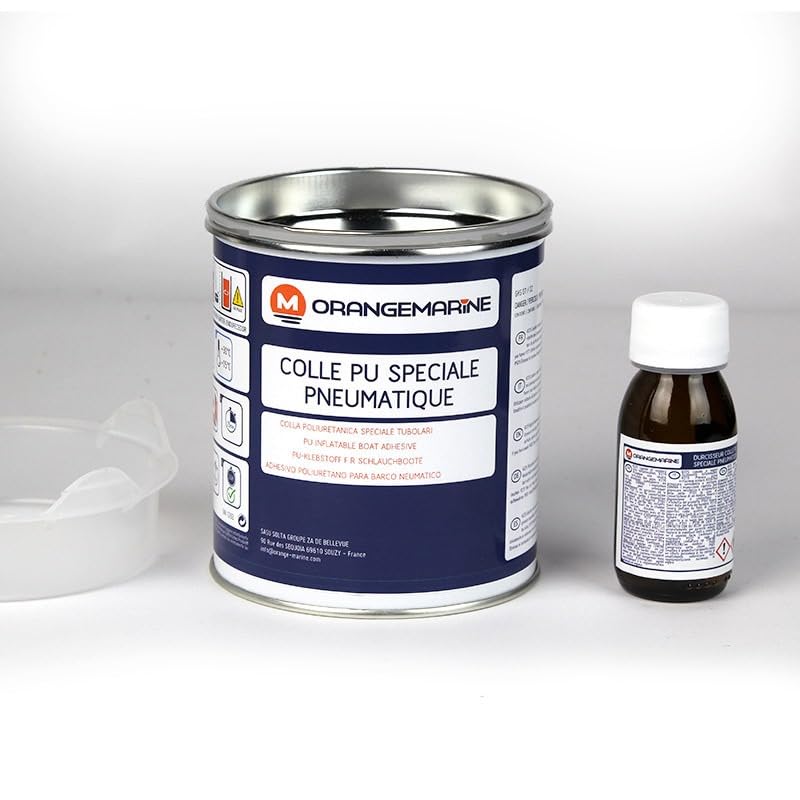 750 ml - Colle PU bi-composante Orange Marine - Réparation bâche, toile, pneumatique, bateau gonflable PVC/hypalon/néoprene - Facile à appliquer, séchage rapide, résistance à l'immersion