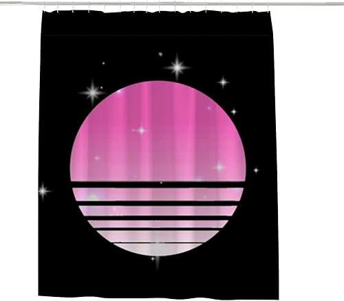 Miniatura 3 de Kuizee Synthwave Cyberpunk - Cortina de ducha para baño de 72 x 72 pulgadas con 12 ganchos Synthwave Cyberpunk Sun Starry Sky Black Bañeras de