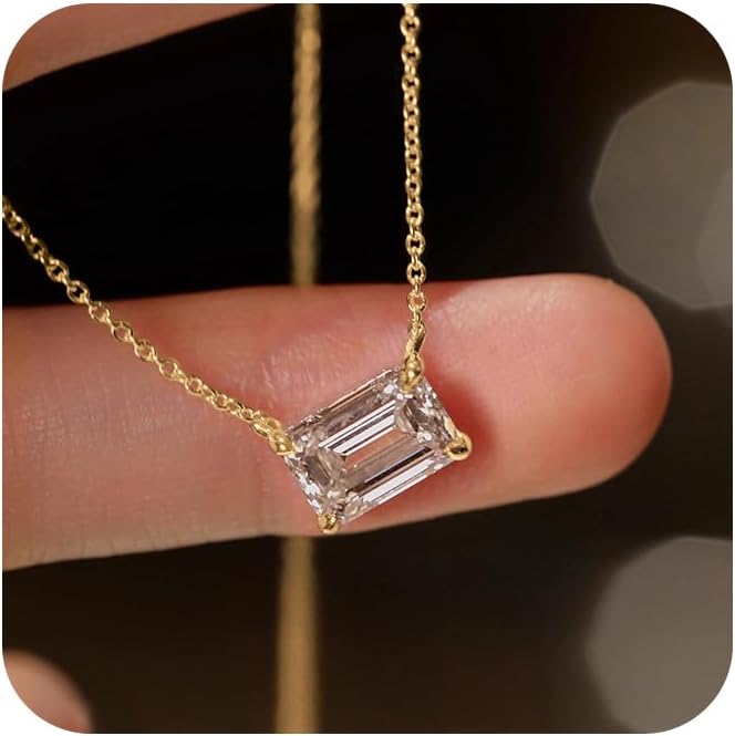 Gixaxak Gold Necklace for Women,Dainty Gold Pendant 14k Gold Plated Diamond Necklaces CZ Solitaire Choker Cubic Zirconia Pendant Necklace Sparkling Square Cut Crystal Center Stone Gold