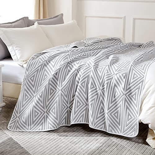 EMME Cotton Queen Blanket for Bed - 6 Layer Soft Quilt Thicken 400GSM Triangle Jacquard Blanket 90