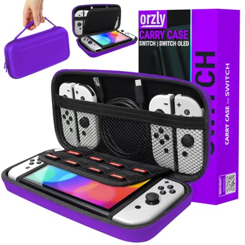 Image of Orzly Carrying case for Nintendo Switch OLED and Switch Console - Purple Protective Hard Portable Travel case Shell Pouch for Nintendo Switch Console & Accessories