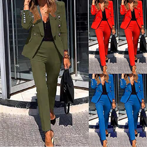 Solid Blazer Jackets Elegant Business Suit 2 Piece Outfits Sets Long Sleeve Cardigan Coat and Pants Trousers for Women3