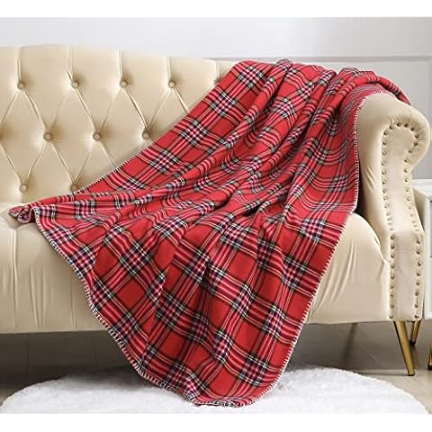 Ankecity Red Plaid Throw Woollen Blankets for Couch Sofa Bed Chair Christmas Decor Tartan Pattern Women Men Blanket 51" x 63" Cover