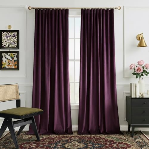 NICETOWN Dark Purple Heavy Velvet Curtains 84 inch Long - Warm and Luxuious Light Blocking Room Darkening Window Treatments Gothic Decor Multiple Hani