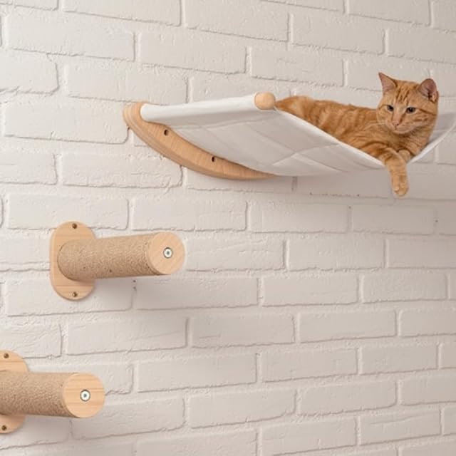 WANEKA Hamaca Gato Cama Pared Colgante Regalo Gatuno Escalera Accesorios Gatos Escalera Madera Sisal Madera…