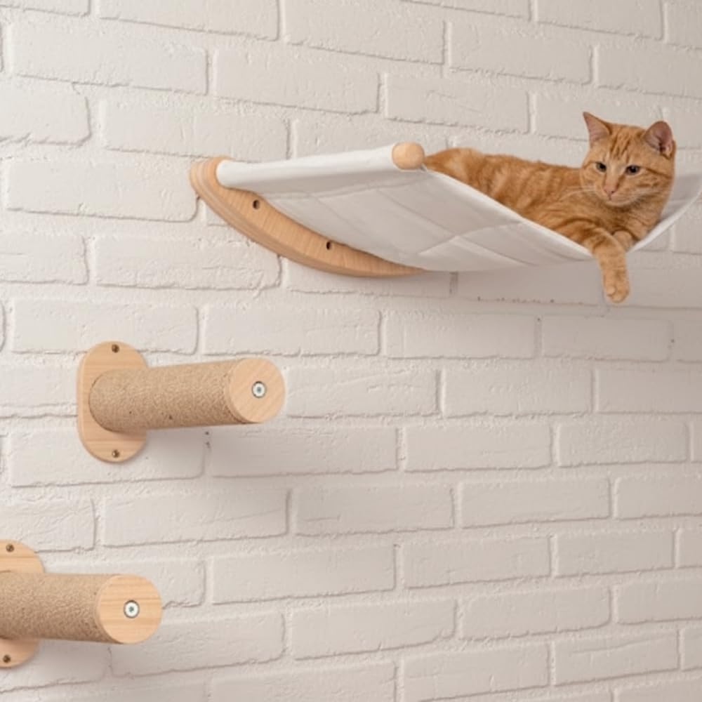 Hamaca Gato Cama Pared Colgante Regalo Gatuno Escalera Accesorios Gatos Escalera Madera Sisal Madera Natural Cuerda y algodón Pared Escalada