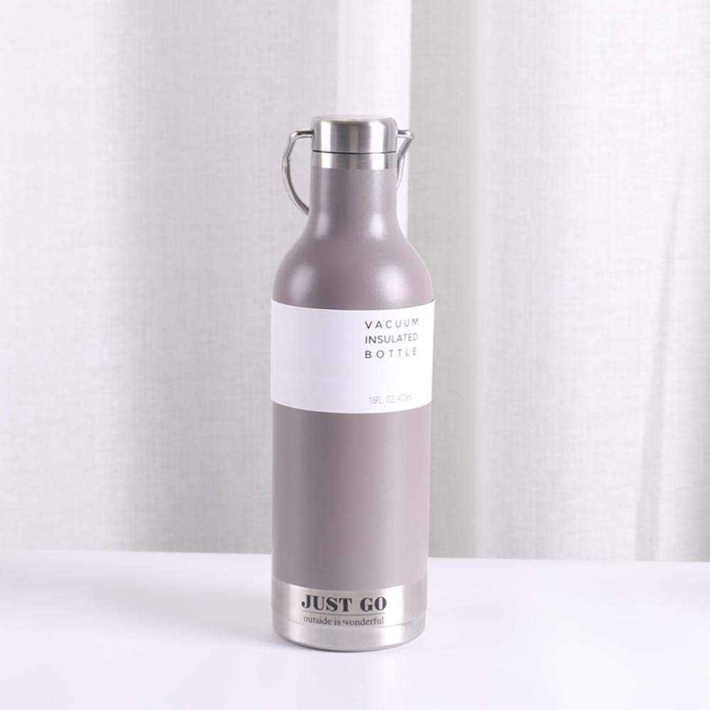 Botella de agua térmica de acero inoxidable de 470 ml, frascos de vacío portátiles para agua, café, deporte, ciclismo, camping, botella, color: blanco (color: gris)