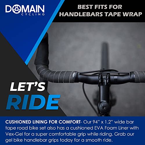 Domain Cycling Polyurethane Bike Handlebar Tape & Bar Ends (94" x 1.2"), Waterproof Extra Long Bar Tape for Bike Handlebars, Black - Thumbnail 2