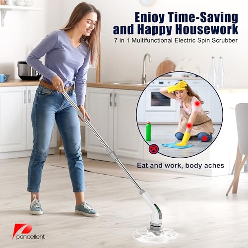 Image of Pancellent Electric Spin Scrubber,2025 Upgrade 7 in 1 Electric Cleaning Brush,360RPM Powerful Cleaning,1.5H Bathroom Scrubber Dual Speed with Extension Arm for Kitchen,Car,Tile,Wall,Floor,Shower