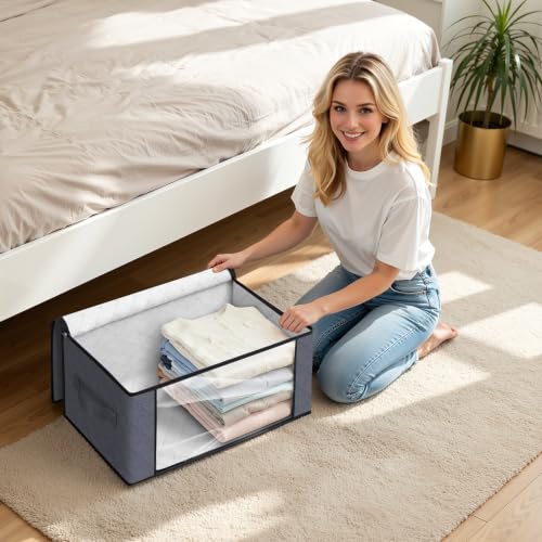 Image of Fab totes 35L Closet Organizers and Storage, Foldable Under Bed Storage Containers, Storage bags for Organizing Bedroom, Closet, Clothing,Organization with Handle (3 Pack,Grey)