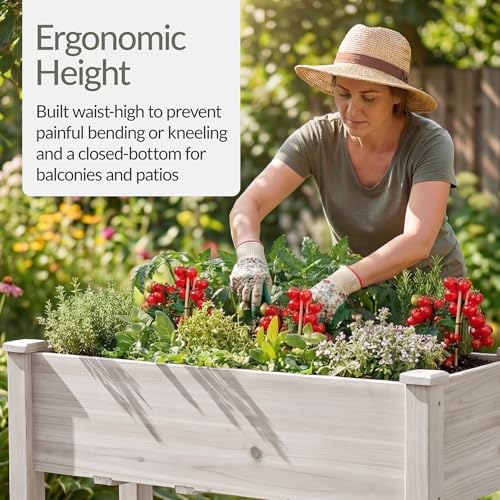 Image of Best Choice Products 48x24x30in Raised Garden Bed, Elevated Wood Planter Box Stand for Backyard, Patio, Balcony w /Bed Liner, 200lb Capacity - White