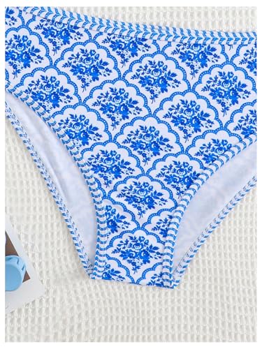 Image of BEAUDRM Girl's 2 Piece Floral Print Swimsuits Halter Triangle Bikini Boho High Waisted Bathing Suit