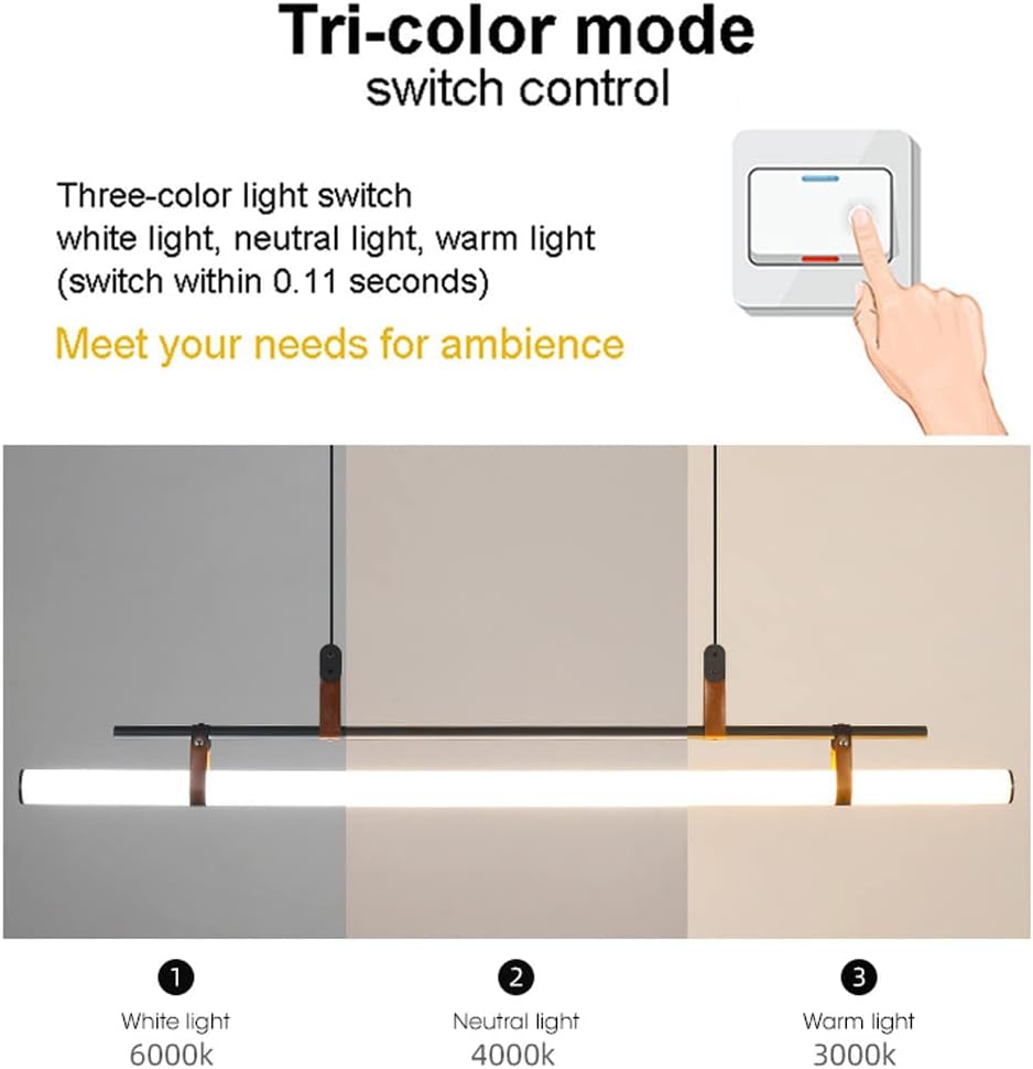 31.49" Linear Chaner LED Pendant Light Bar, Modern Long Strip Hanging Ceiling Lamp, Minimalist Tube Kitchen Island Lighting Fixtures for Dining Room Office Restaurant