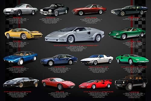 Póster de evolución de coche deportivo exótico, collage de decoración del hogar (24 x 36 pulgadas)