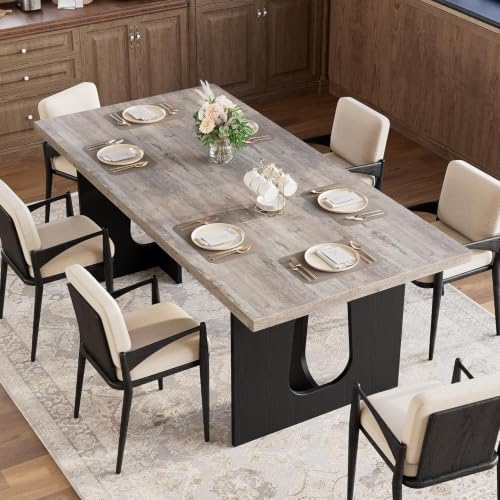 GarveeHome 71" Modern Long Dining Table for 6-10 People, Grey & Black
