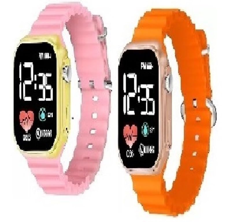 EL SMO Square Shape Pink Orange Dial Colorful Smart Looking Digital led Combo Watch for Kids Boys & Girls-Fully Waterproof Sportswatch Display-Date & Time Function Only(for Age 4-15 Years) (B0D8THHFSG) Amazon Price History, Amazon Price Tracker