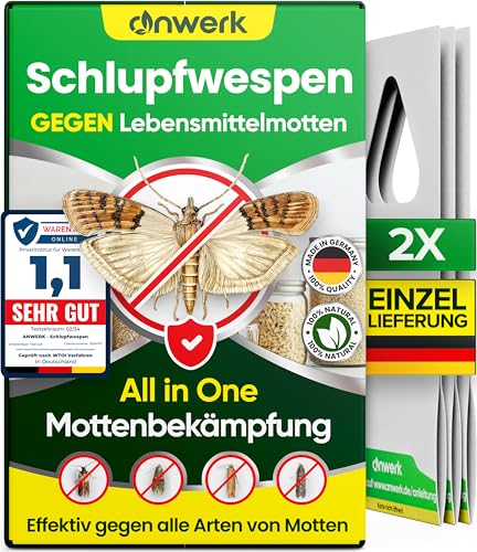 Preisvergleich Produktbild anwerk® Schlupfwespen gegen Lebensmittelmotten - 2 Karten à 1 Lieferung - Effektiv Lebensmittel Motten bekämpfen - Alternative zur Mottenfalle, Mottenspray, Pheromonfalle (2X Karten à 1 Lieferung)