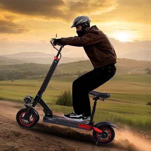 Image of Electric Scooter Adults,1200 /1600W Motor, 30 /34 MPH Top Speed & 30 /40 Miles Range, 48V 18 /21AH Big Battery, 10 /11 inch Off-Road Tire Folding E Scooter with Seat, Dual Braking System, Double Suspension