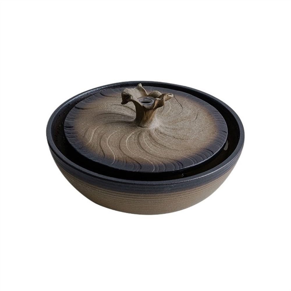 Desktop fountain Desktop Ceramic Running Water Ornaments Circulating Fountain Humidifier Birth Wealth Inviting Feng Shui Wheel Desk waterfall decor(Bruin)
