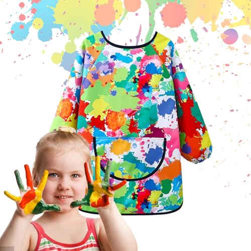 Batas de arte para niños, 80-100 cm, manga larga, impermeable, delantal de arte colorido, bolsillo grande, divertido delantal ajustable impermeable para manualidades, dibujo, pintura, actividades