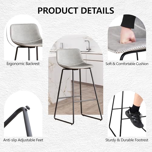 Image of Bar Height Bar Stools Set of 4 with Ergonomic Back & Durable Stable Legs