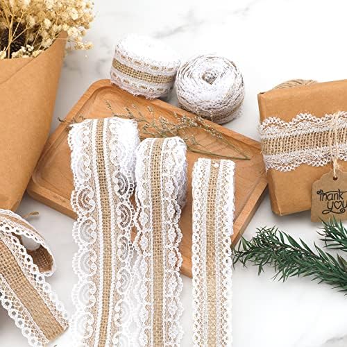 2.5CM Jute Trim Burlap Ribbon, 10 Meters Natural Fringe Tape with Lace for Vintage/Rustic Themed Wedding Craft