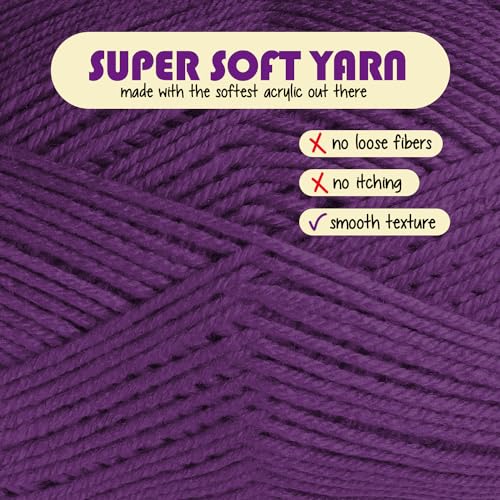 Image of Acrylic Yarn for Crocheting & Knitting - Soft Crochet Yarn for Crocheting, 370 Yards, Perfect for Crafts & Amigurumi, Medium Worsted Weight 4, Purple