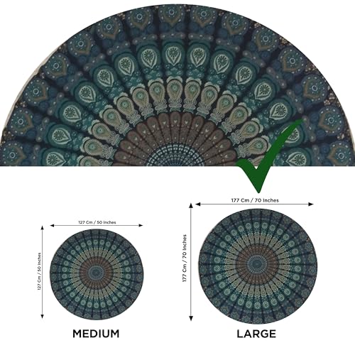 raajsee Turquoise Round Beach Tapestry Hippie/Boho Beach Blanket Mandala/Indian Cotton Throw - Round Tablecloth/Home Decor/Indie Rug Yoga Mat Meditation Picnic Rugs 178 CM / 70 INCHE Circle