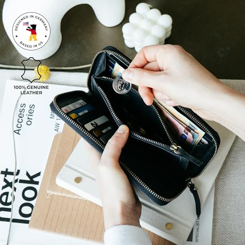 Image of BERLINER BAGS Genuine Leather Zip Wallet Women Margo, Gift Box - Dark Grey | Soft Leather Zip Around Wallet, Fit up to Phone 6.9 inch, 12 Card Slots, 1 ID Window, 1 Coin Pocket, RFID Blocking