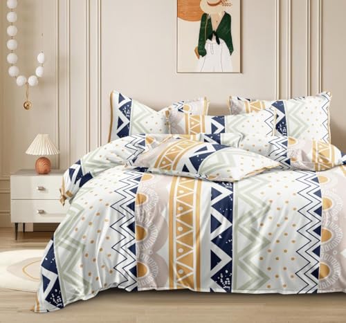 Image of 180 TC Cotton Feel All Around Elastic Fitted Bedsheets King Size, Premium Fitted Bedsheets King Size for Double Bed with 2 Pillow Covers, Size- 78 inch x 72 inch (Zik zak)