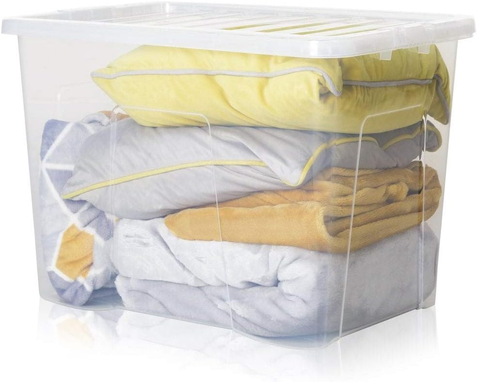 Extra Large Stackable Plastic Storage Box With Clear Lid - 3 Pack (80 Litre)