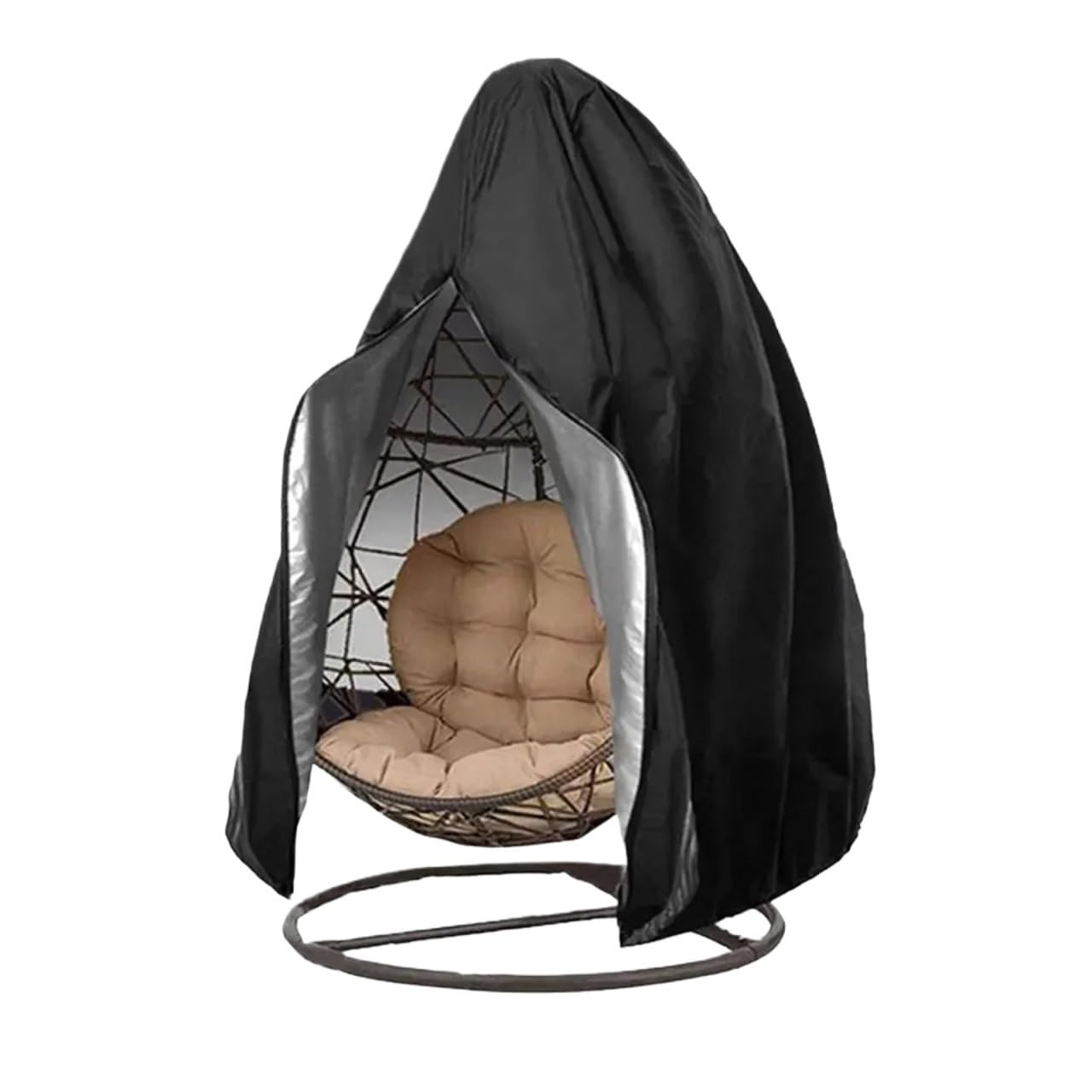 Black Patio Chair Cover Waterproof Egg Swing Protector with Zipper