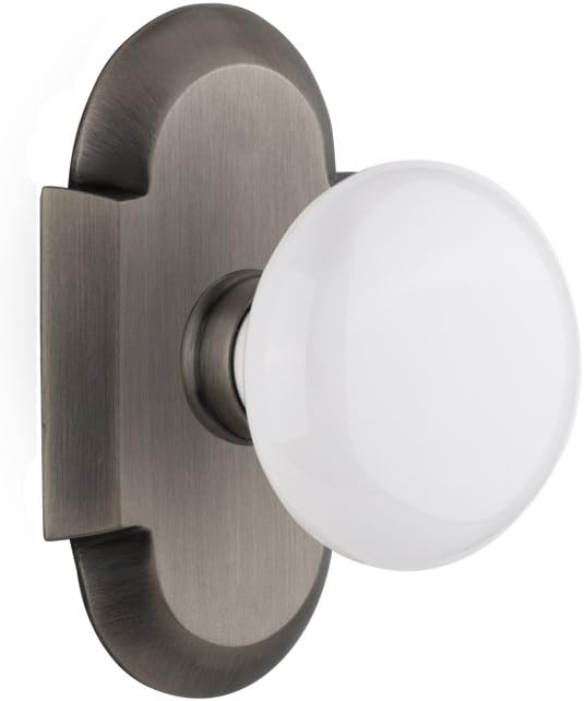 Nostalgic Warehouse Cottage Plate Privacy White Porcelain Door Knob in Timeless Bronze