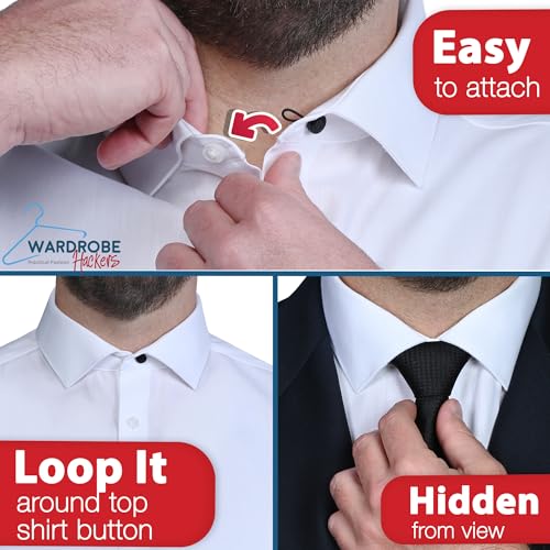 Image of Wardrobe Hackers Collar Extenders for Mens Shirts (Soft Elastic) Tight Neck Collar Relief - Expander Buttons for Dress Shirts