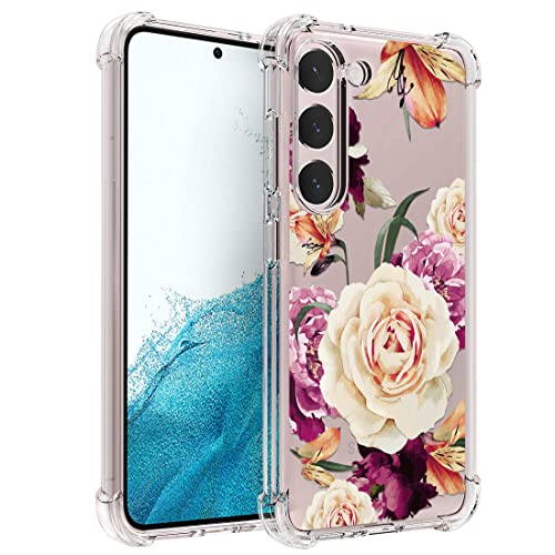 Osophter for Samsung Galaxy S23 Case,Samsung S23 Case Flower Floral for Girls Women Shock-Absorption Flexible TPU Rubber Phone Cover for Samsung Galaxy S23(Purple Flower)