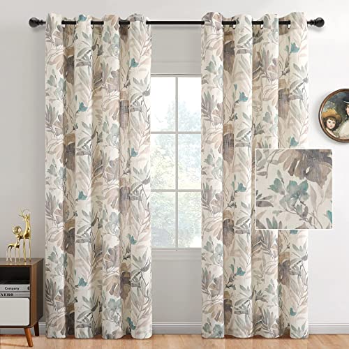 Image of MYSKY HOME Floral Curtains 102 inch Long for Living Room Bedroom Light Filtering Window Grommet Drapes for Dining Room, 52x102 Inch, Brown and Natural, Set of 2