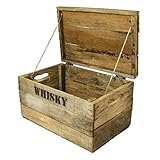 haus-garten-versand.de Used-Look Whisky Holzkiste, mittel (31x50x32cm), Vintage, Weinkiste, Obstkiste mit Deckel und Aufdruck, Shabby Look