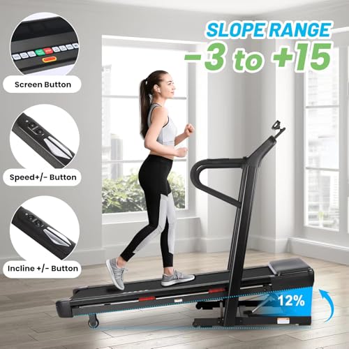 Image of Foldable Treadmill, 350Lbs Weight Capacity Heavy Duty Running Treadmill with Large Running Belt, Up & Down Hill Training Mode, Space Saver Design for Home Fitness