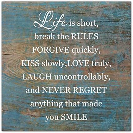 Countryside Wood Sign Plaque Life Is Short Break The Rules Forgive Quickly Decorative Wood Door Hanger Plaque Door Hanger Plaque Country Wood Family Sign for Living Room Dining Room Wall Hanging Decor