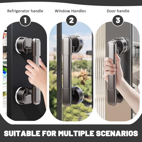 Image of 2Pcs Suction Cup Door Handles Punch-Free Shower Handles Removable Strong Hold Vacuum Handles for Windows Cabinets Wardrobes Multifunctional Towel Bar for Bathroom Toilet Short