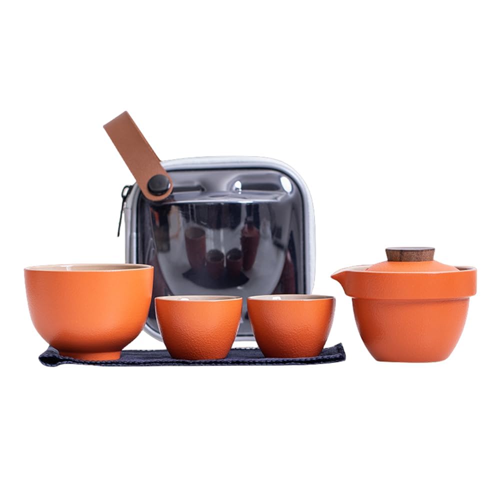 Handmade Ceramic Asian Tea Set, Kungfu Tea Sets, Portable Sake Cup for Adult, 1 Pot 3 Cups Porcelain Teacups with Tea Infuser Bag, Exquisite Tea Set for Tea Lover, Suitable for Friends Gathering