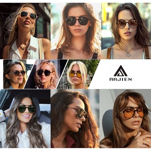 Arjien Polarized Aviator Sunglasses for Women Men - UV400 Protection Mens Womens Sunglasses, 70s Retro Trendy Square Aviators 6