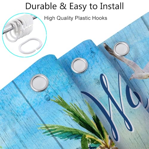 Ptrxobj Beach Ocean Turtle Shower Curtain, Coastal Quote Wooden Fabric Shower Curtains Set for Kids Bathroom Decorative, Blue Beachy Restroom Decor Accessories with Hooks 72X 72 Inch - Image 6