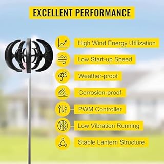 Wind Turbine Generator，，Wind Turbine Generator, Vertical Axis Wind Turbine, New 1000W 12V 24V Vertical Wind Turbine Magnetic Levitation Upright Wind Generator for Home Ship,24V-Black