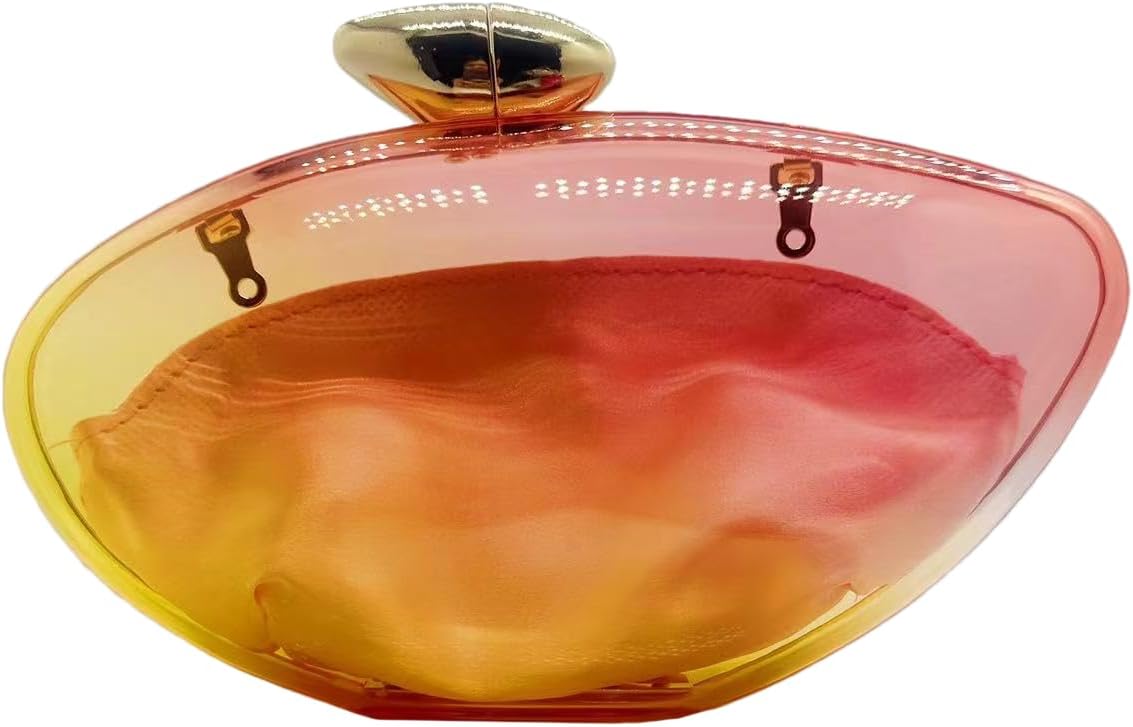 Women Acrylic Evening Clutch Purse Unique Clear Handbag with Detachable Chain for Wedding Party Prom, Orange