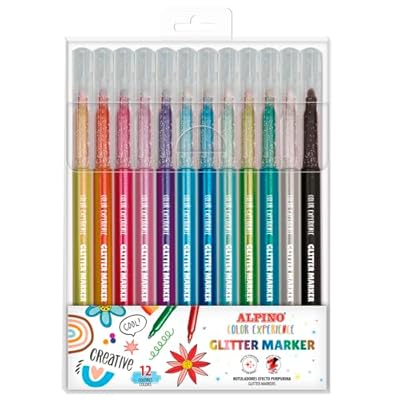 Alpino Estuche 12 Glitter Marker Color Experience | Rotuladores con purpurina para escribir y decorar | Colores vivos y brillantes | Punta 3 3 mm resistente | Efecto purpurina