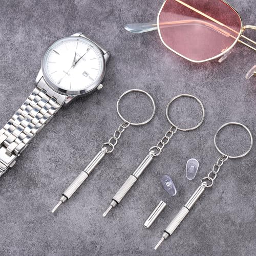JIEYAO 3 Pcs Eyeglass Screwdriver Repair Kit, 3-in-1 Mini Glasses Screwdrivers, Eyeglass Repair Kit with 30 pcs Nose Pads & 33 Screws Eyeglasses Screw Replacement Set for Watch Clock Spectacle Repair