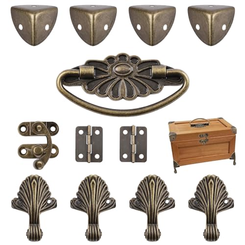 MOROBOR Bronze Jewelry Box Antique Lock Latch Hasp Hinges Handle Box Corner Protectors Kit for DIY Jewelry Box Wood Case Jewelry Chest Storage Box Feet Leg Corner Protector