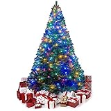 Lulu Home 6 Ft Artificial Christmas Tree with 300 LED Warm White String Lights (Not Pre-Strung) and 850 Branch Tips, 8 Lighting Modes Artificial Christmas Tree with Iron Stand