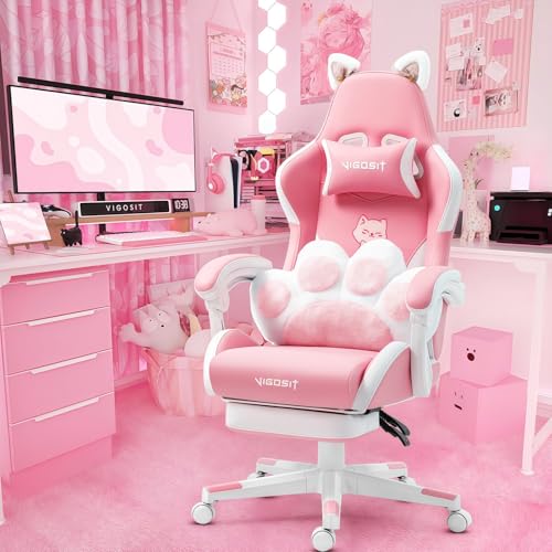 Vigosit Cat Ears Gaming Chair - Pink PU Leather...